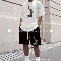 Popular Foreign Trade Item: Loose-Fitting Basketball-Style Sports Set, Men's Casual Short-Sleeve and Shorts Two-Piece Set in Stock