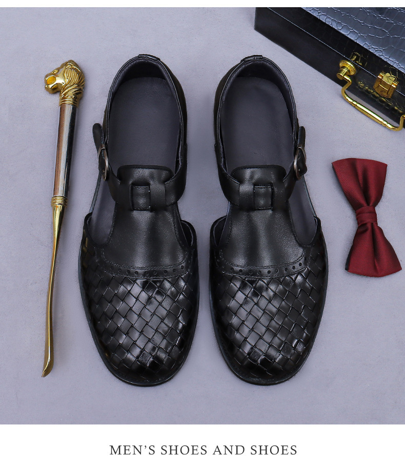 Sandal da nam bít mũi cổ điển khóa cài thoáng khí — Màu nâu, Màu đen