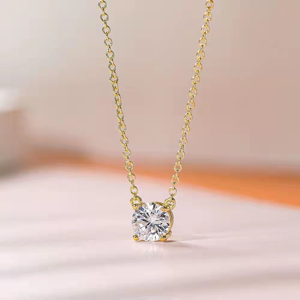 18K gold plated White high carbon diamond Classic four claw 2 Karat simulation Diamond women's fresh simple clavicle chain pendant necklace
