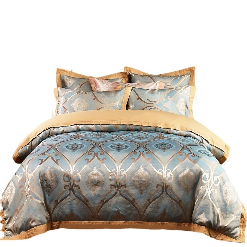 60-Count Cotton Four-Season Four-Piece European-Style Wedding Pure Cotton Bed Sheetss 1.8m Quilt Cover Satin Embroider Jacquard Tencel