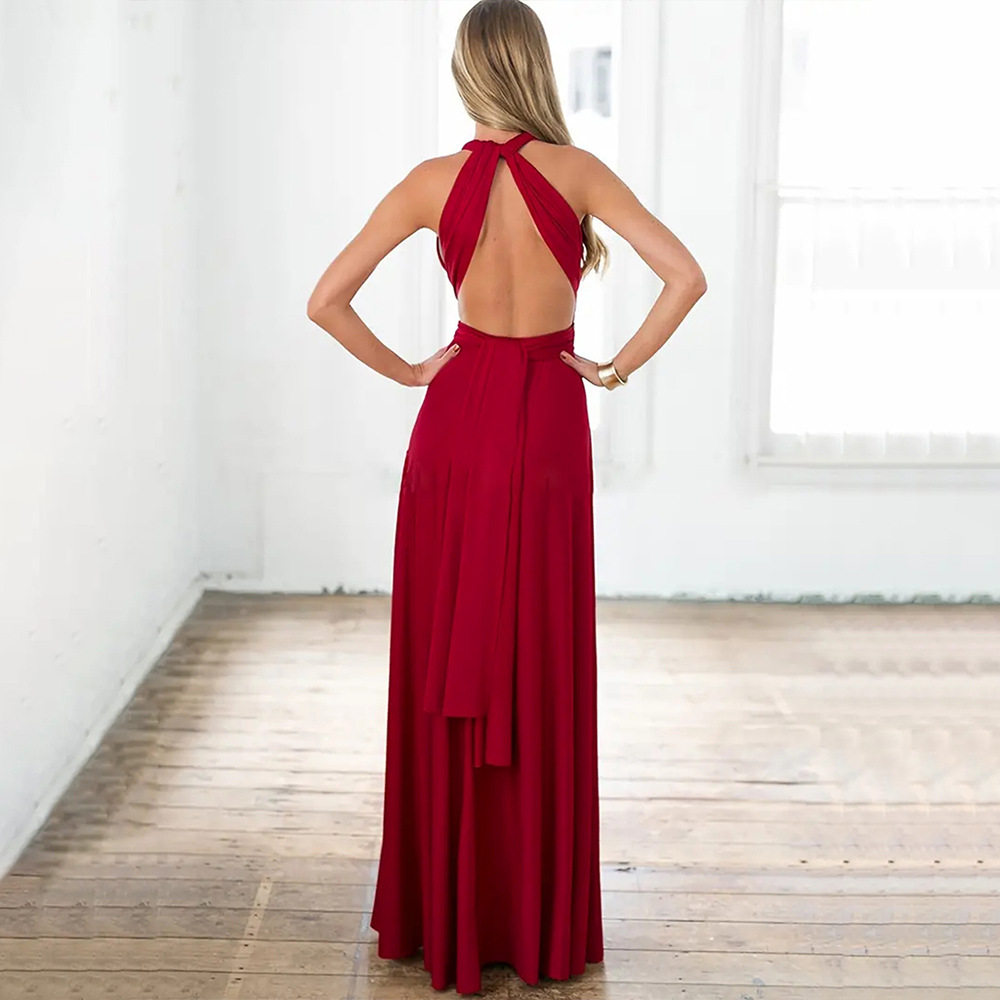 Summer Maxi Dress Versatile Tie Styles Halter Neck Red Color Perfect for Beach Parties or Casual Outings Wholesale