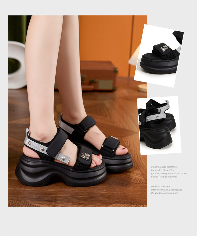 Dép sandal xỏ ngón đế bệt thể thao chống trượt đi biển — Len tinh khiết, Đen chi tiết 3