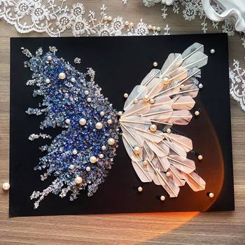 Crystal Feather Butterfly Photo Frame DIY Badminton Artwork Handmade Birthday Gift for Girlfriend and Boy on Valentine's Day