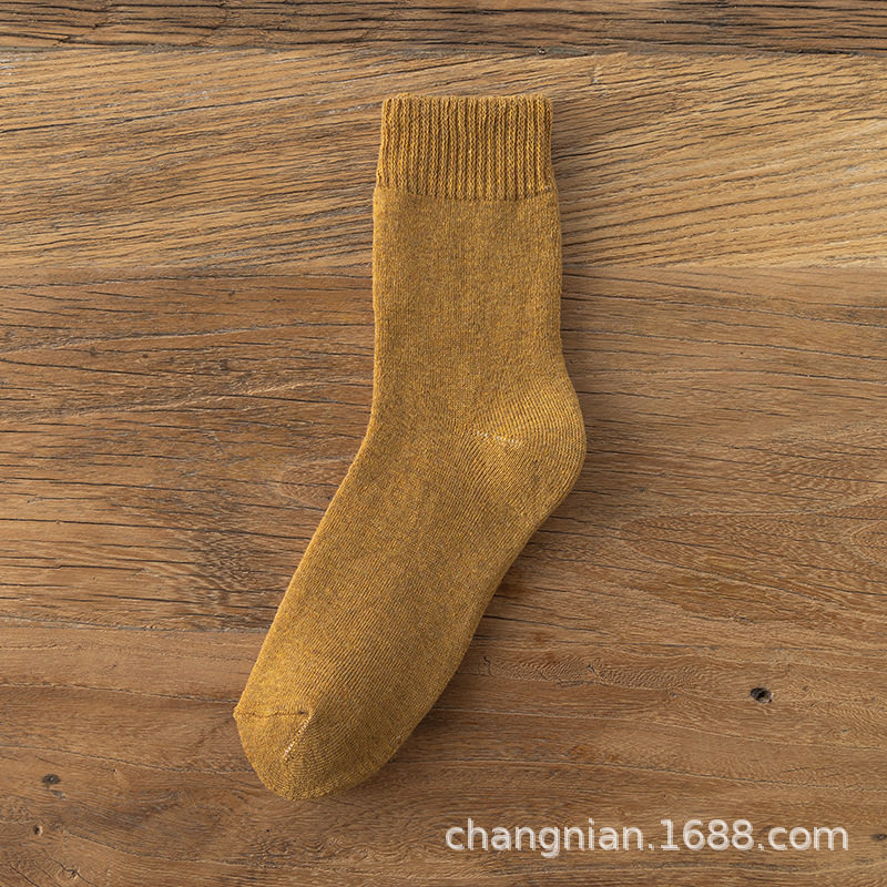 袜子男秋冬加厚保暖中筒袜纯色加绒女士毛圈袜毛巾底冬季男袜批发