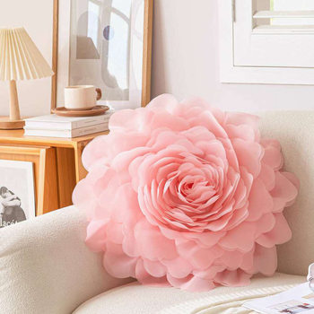 Princess Style Three-Dimensional Tulle Flower Pillow Case European Style Light Luxury Ins Style Bedroom Bedside Cushion Bay Window Pillow