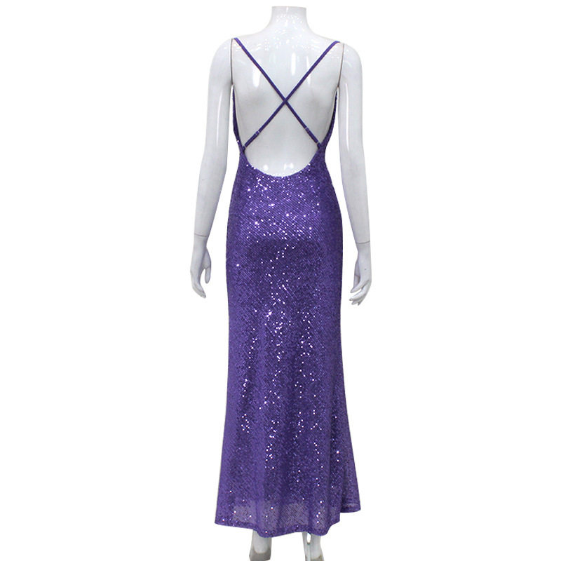 Elegant Mermaid Evening Dress Sexy Low Cut Backless Spaghetti Straps Sequin Detail Perfect for Formal Events