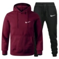 Wine red black pants-A