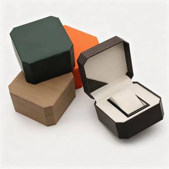 High-Grade Wood Grain Pu Leather Watch Box Flip-Top Octagonal Watch Box Single Jewelry Gift Storage Packaging Watch Box