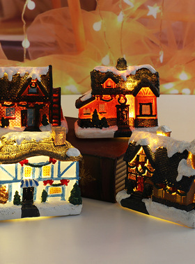 跨境新款圣诞装饰品树脂小房子微景观房子创意发光节日装饰