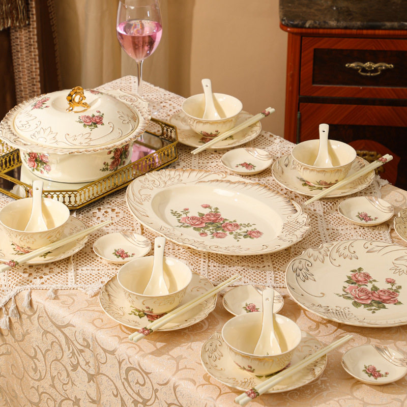European Ceramic Tableware, High-End Gold-Painted Plates, Household Eating Bowls, Soup Bowls, Plates, Fruit Plates, Snack Plates