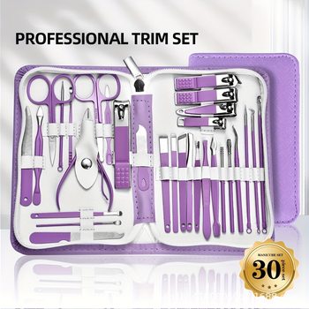 Nail Scissors Set 9-30 Pieces Purple Nail Clippers Full Set of Manicure Tools Household Large Nail Clippers Set Wholesale