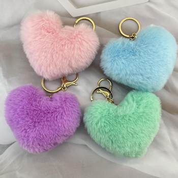 Hot Selling Plush Peach heart keychain love hair ball keychain pendant ladies bags car ornaments wholesale
