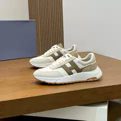 Original Brand New Genuine Leather Color-Blocked Men's Sneakers with Thick Soles, Lace-Up Sports Casual Shoes, Versatile Trendy Running Shoes