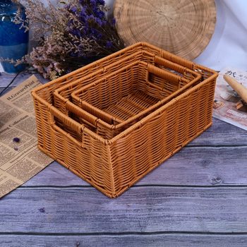 Rectangular Iron Frame with Ears Rattan Storage and Finishing Basket Fruit Basket Display Basket Food Basket Storage Basket Fruit Basket