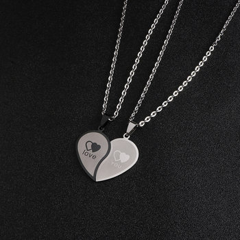 Peach heart love couple stitching necklace a pair of stainless steel pendant Korean style men's student pendant clavicle chain accessories