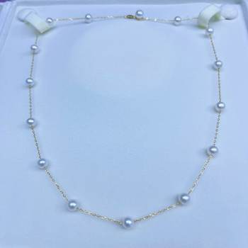 Gypsophila Natural Freshwater Pearl Necklace 5-6mm Perfect Round Flawless Strong Light S925 Silver Necklace Simple and High-End