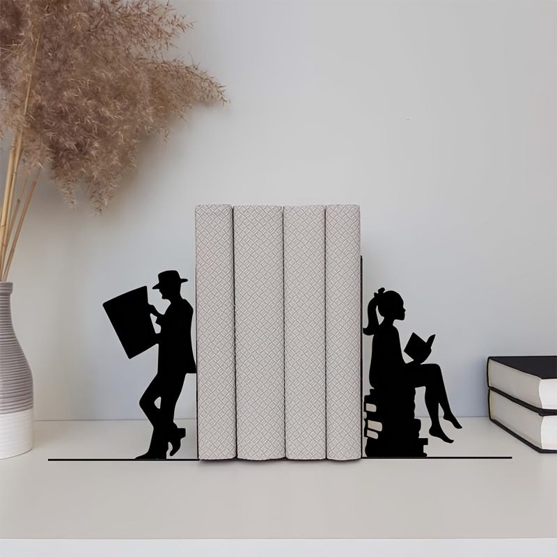 Creative Reader Metal Bookend Literary and Artistic Male and Female Style Bookend Study Book Storage Rack Personalized Desktop Decoration