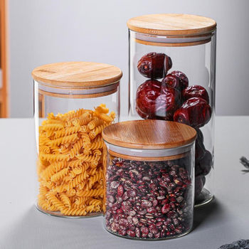 Wholesale Glass Sealed Jar Bamboo Lid Snack Dried Fruit Storage Jar High Borosilicate Glass Storage Jar for Kitchen Tea Jar
