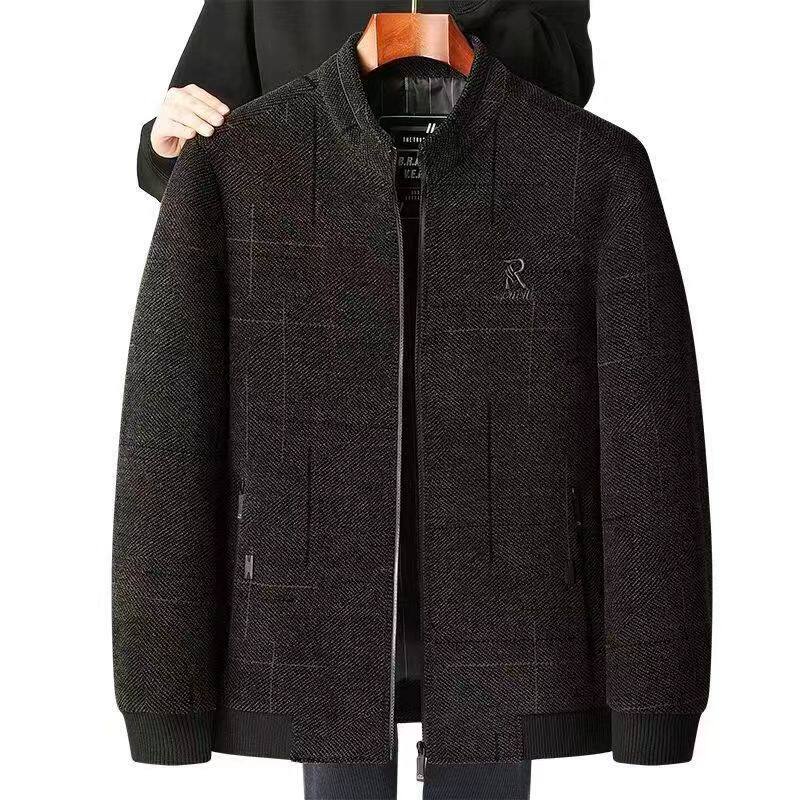 中年男士雪尼尔外套爸爸装春秋季商务休闲爷爷立领中老年夹克上衣
