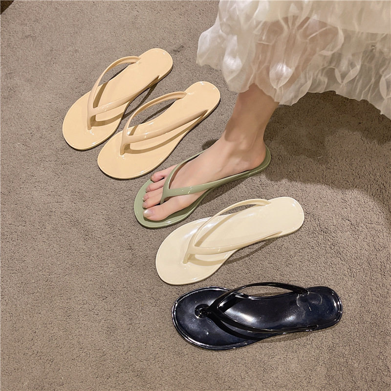 2026 Spring/Summer Crystal Fashion Versatile French Thick-Soled Flip-Flops for Outdoor Wear Jelly Toe-Post Flat Slippers