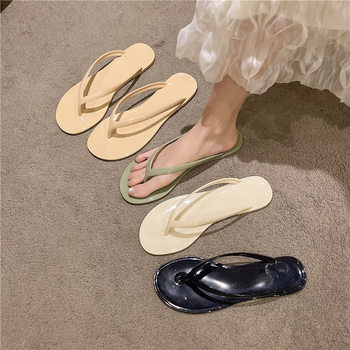 2026 Spring/Summer Crystal Fashion Versatile French Thick-Soled Flip-Flops for Outdoor Wear Jelly Toe-Post Flat Slippers