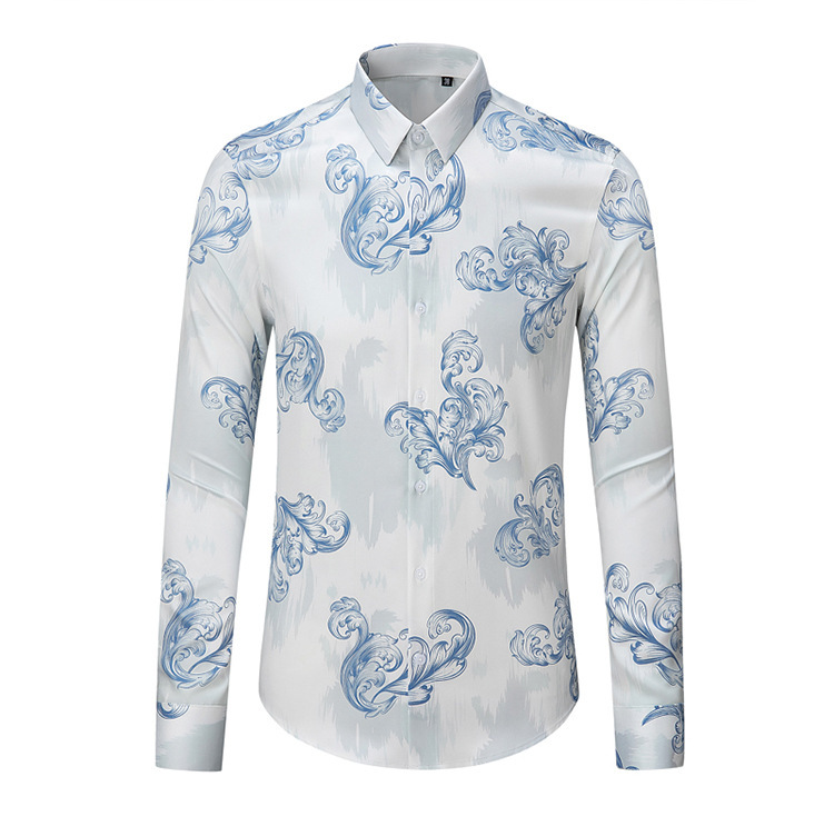 Áo sơ mi nam dài tay họa tiết hoa hồng, vải polyester không cần ủi — Màu ảnh