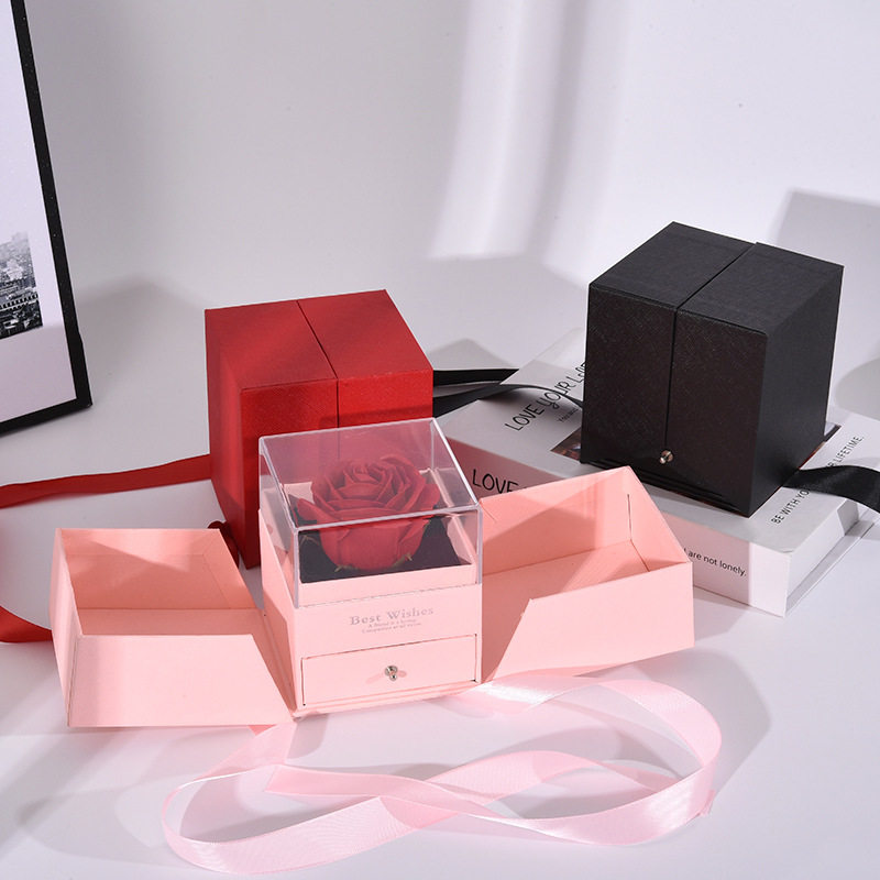 520 Valentine's Day Rose Necklace Jewelry Gift Box Creative Double-Door Acrylic Eternal Flower Lipstick Packaging Box