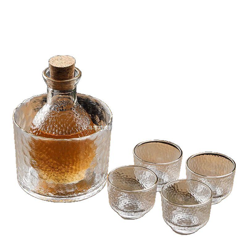 Japanese-Style Sake Set with Rice Wine Cups, Warming Sake Pot, Wine Utensils, Fruit Glass Cup, Wooden Stopper, Creative and Unique