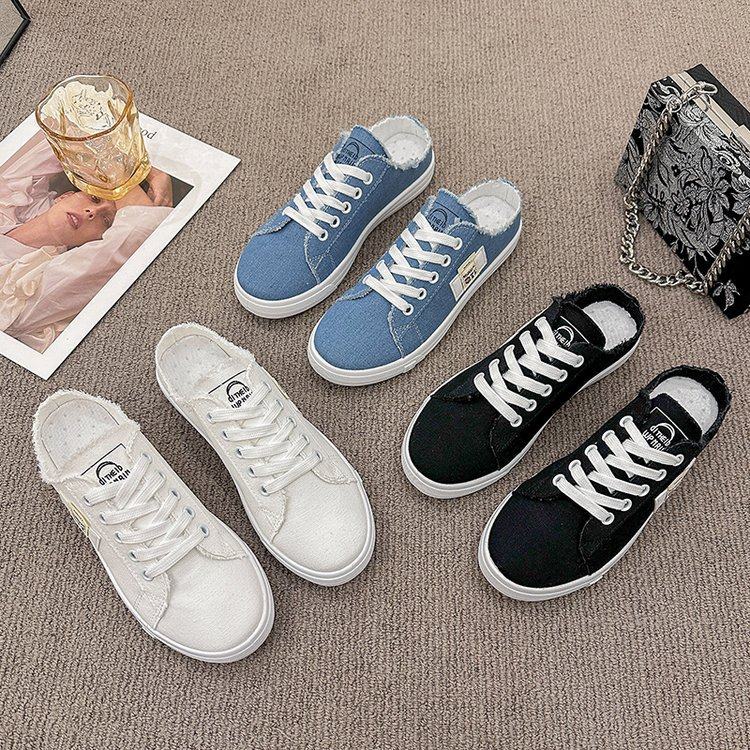 Baotou Half-Slippers for Women, Summer Outdoor Wear, 2025 New Style, Women's Heelless Lazy Canvas Shoes, Flat Casual Women's Shoes