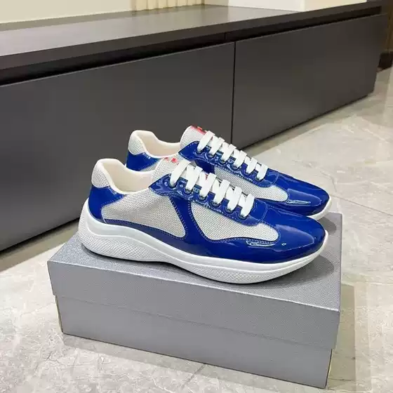 Putian European Foreign Trade Americas Cup Prada High-End Men's Shoes Shiny Leather Mesh Sports Casual Trendy Shoes