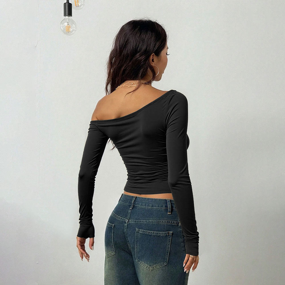 Black Sexy Off Shoulder Crop Top Hollow Cross Strap Design Trendy for Parties or Night Out Wholesale Available