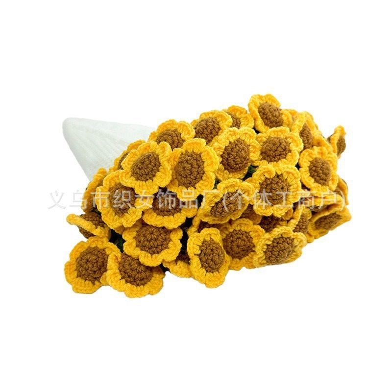 Valentine's Day Teacher's Day Gift Rose Sunflower Puff Flower Bouquet Blanket Hand-Woven Finished Product Available for Wholesale