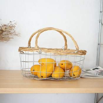 Japanese-style Wrought Iron Bread Basket Round Metal Woven Mesh Hollow Storage Basket Desktop Snack Fruit Storage Basket