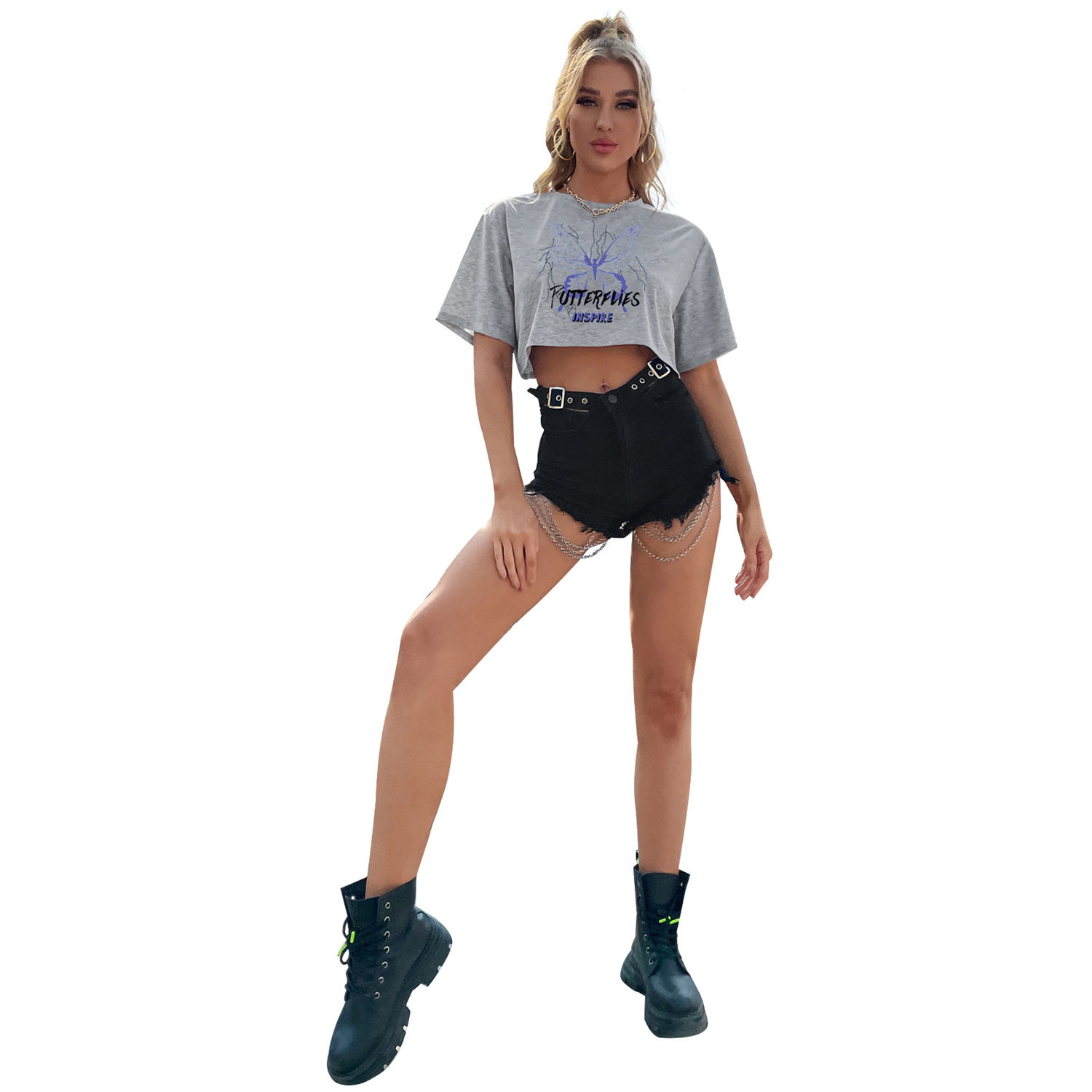 Casual Short Sleeve Printed Top Trendy Boyfriend Style Sexy Design Versatile for Everyday Wear Wholesale Available