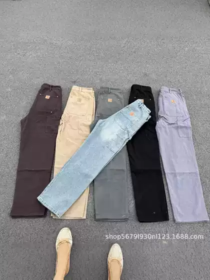 Autonomous B136 Washed Distressed Pants Cleanfit Double Knee Canvas Khaki Logging Pants Workwear Casual Pants for Men