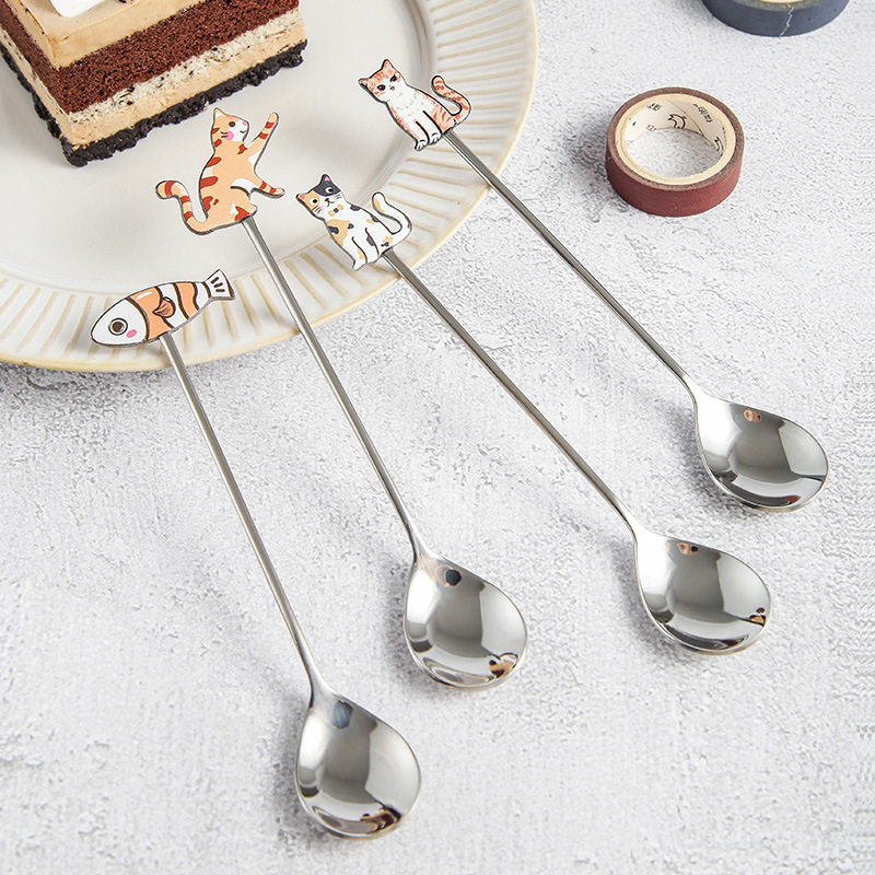 Creative 304 stainless steel cute fun fish cat Spoon restaurant dessert coffee spoon honey mixing spoon fruit fork
