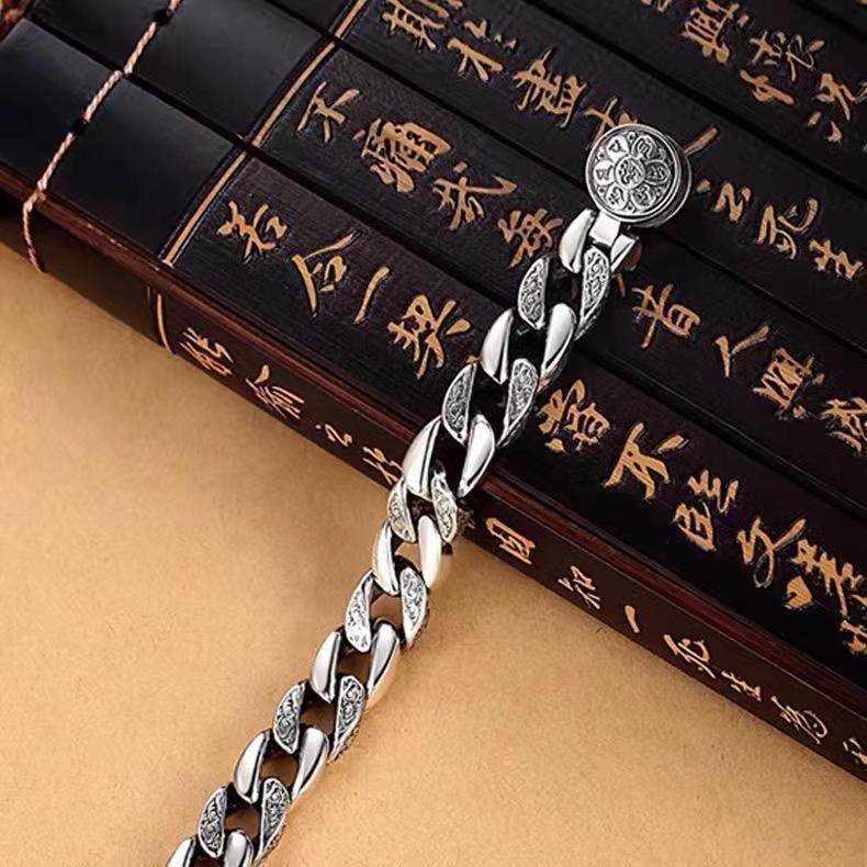 Liangxi Bracelet Men's pure six-word mantra rotatable fashionable wide version men's domineering personality elegant retro bracelet