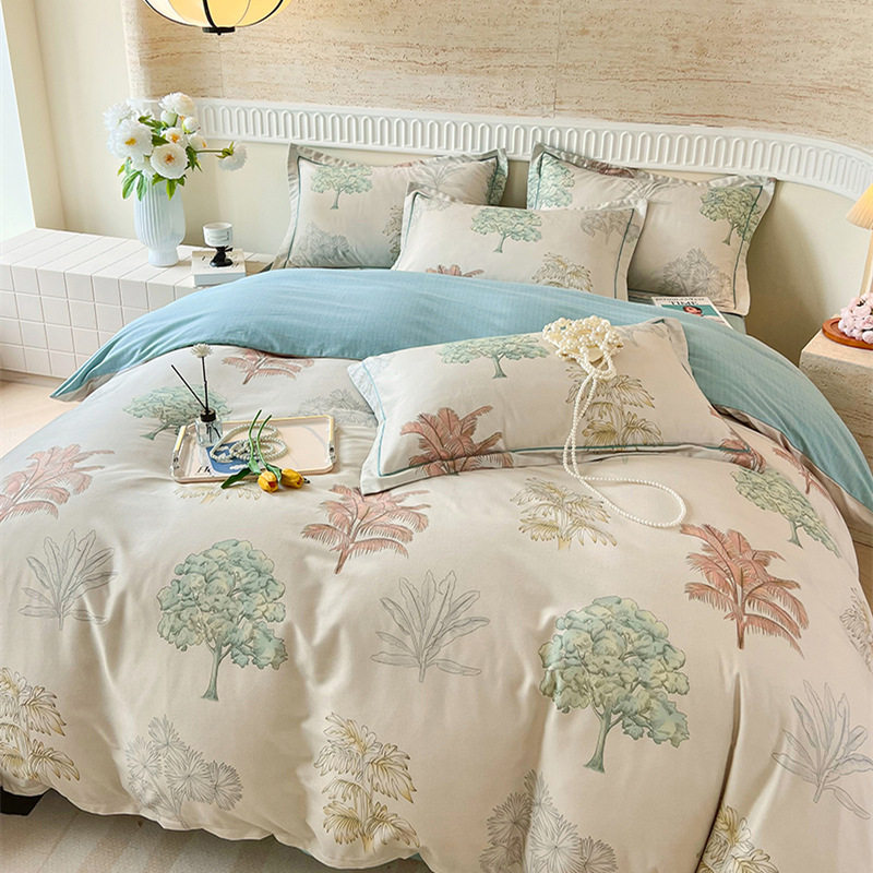 Class A 100 Xinjiang cotton sanding four-piece set thickened cotton long staple cotton printed bed sheet quilt cover bedding