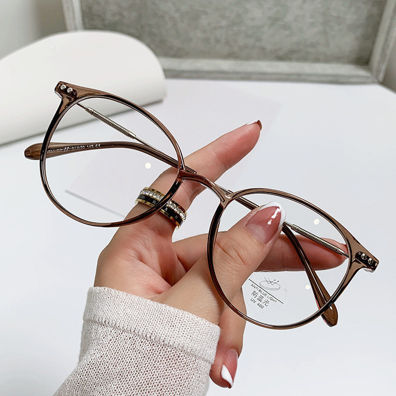 Red Riding Book Ultra-light Myopia Glasses Women's Cold Tea Anti-blue Glasses Round Face Can be Equipped with Optical Frame