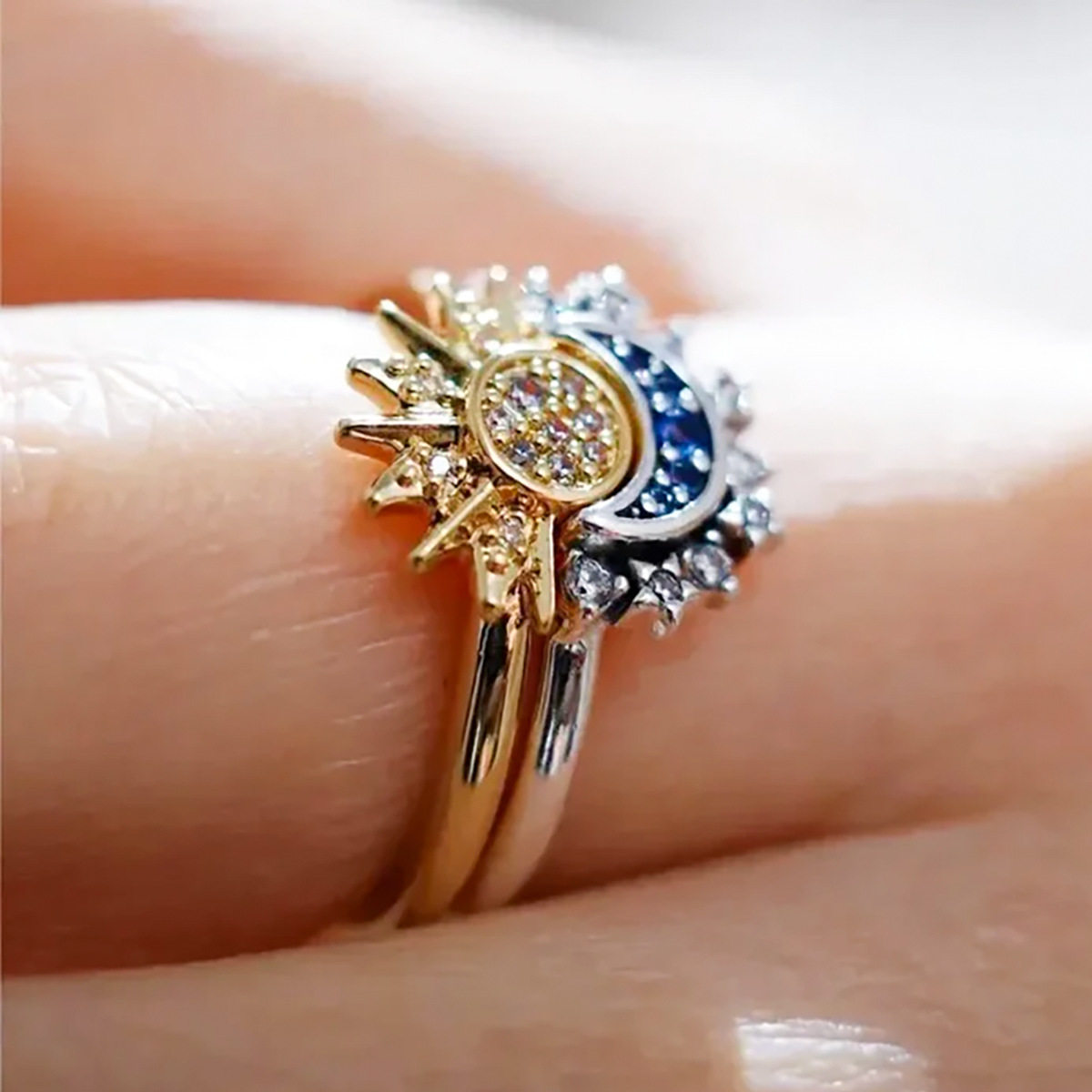 Sun and Moon Glory Stacked Ring Women's Sun and Moon Couple Opening Ring Cross-border Explosive Fashion Design Ring