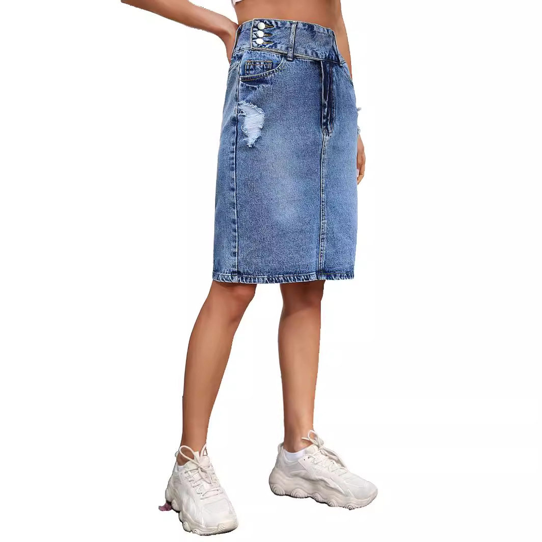 Fashionable Loose Denim Midi Skirt Womens Casual Style European and American Trend Perfect for Spring and Summer