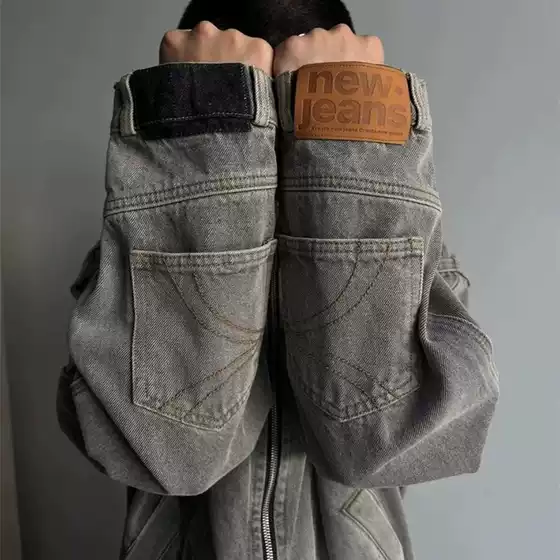 Niche Trendy Brand Deconstructed Washed Heavy Industry Inverted Wear Split Loose Denim Jacket Men's and Women's American Style High Street Jacket Spring and Autumn