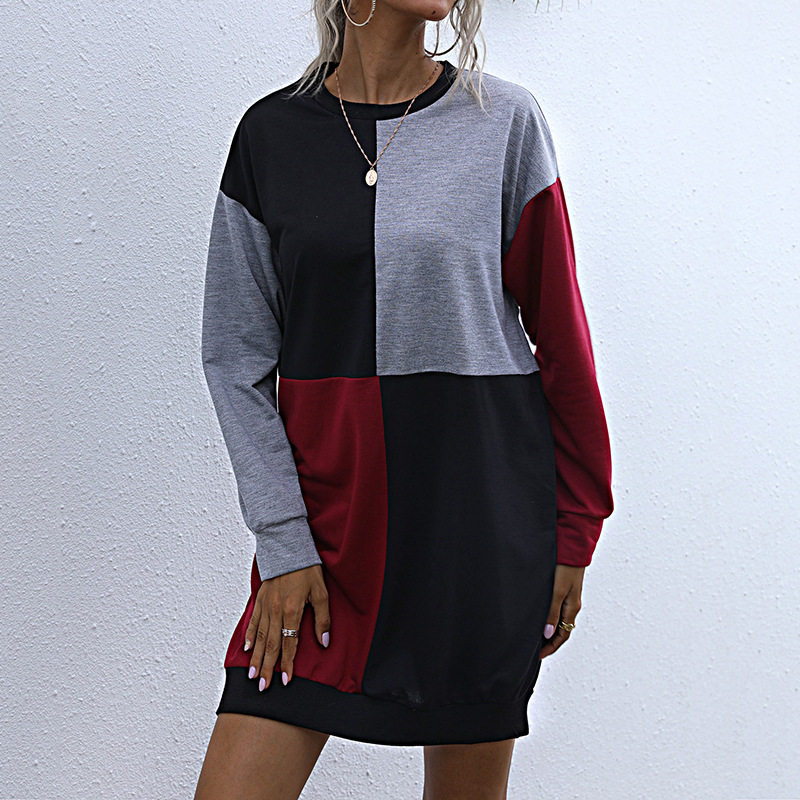Womens Color Block Long Sleeve Dress Autumn Fashion Casual Style Wholesale Availability OEM ODM service