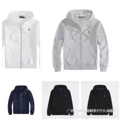 Foreign Trade Cross-Border Lf Paul Men's Loose Large Size Spring & Fall Hooded Jacket Women's Velvet Sweatshirt Pony Embroidered Zipper