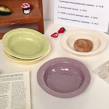 Hand-painted ceramic plate high-looking Internet celebrity tableware household solid color fruit plate salad plate breakfast plate dessert plate