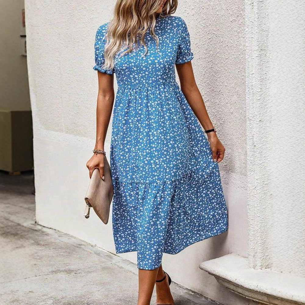 Elegant Floral Print Short Sleeve Dress Summer Style Womens Fashion Wholesale Available fast shipping