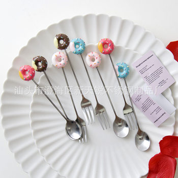 Cartoon Mouse Donut Fruit Fork Spoon suit Stainless Steel Creative Cute Cake Dessert Fruit Skeg