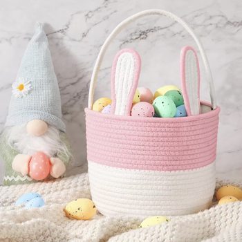 Cross-border Easter Cotton Rope Woven Storage Basket Rabbit-shaped Egg Toy Storage Basket Snack Candy Hand Basket