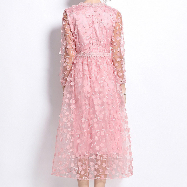 French Court Style V Neck Dress High End Embroidery Tulle Fabric Elegant Design Spring Autumn Evening Wear