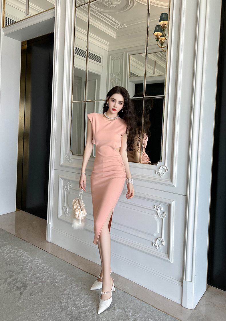 Đầm ôm body nữ cổ tròn tay ngắn dáng midi cao eo — [Hồng], [Đen] chi tiết 23